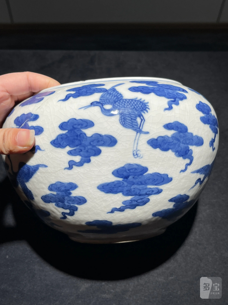 清道光 浆胎青花云鹤纹钵 - 图6